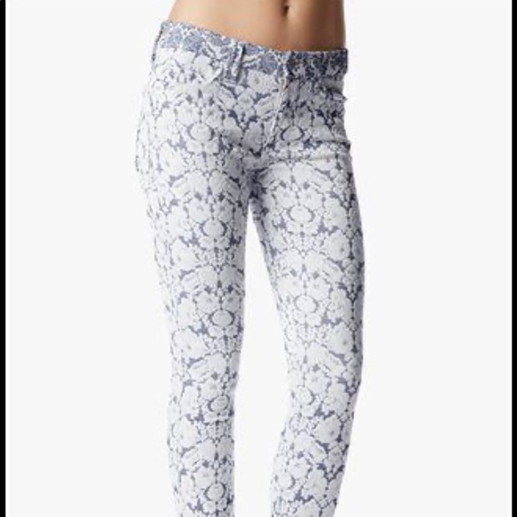 7 For All Mankind Lace Denim Pants Size 29 Blue White Skinny Stretch #e11 - Picture 1 of 11